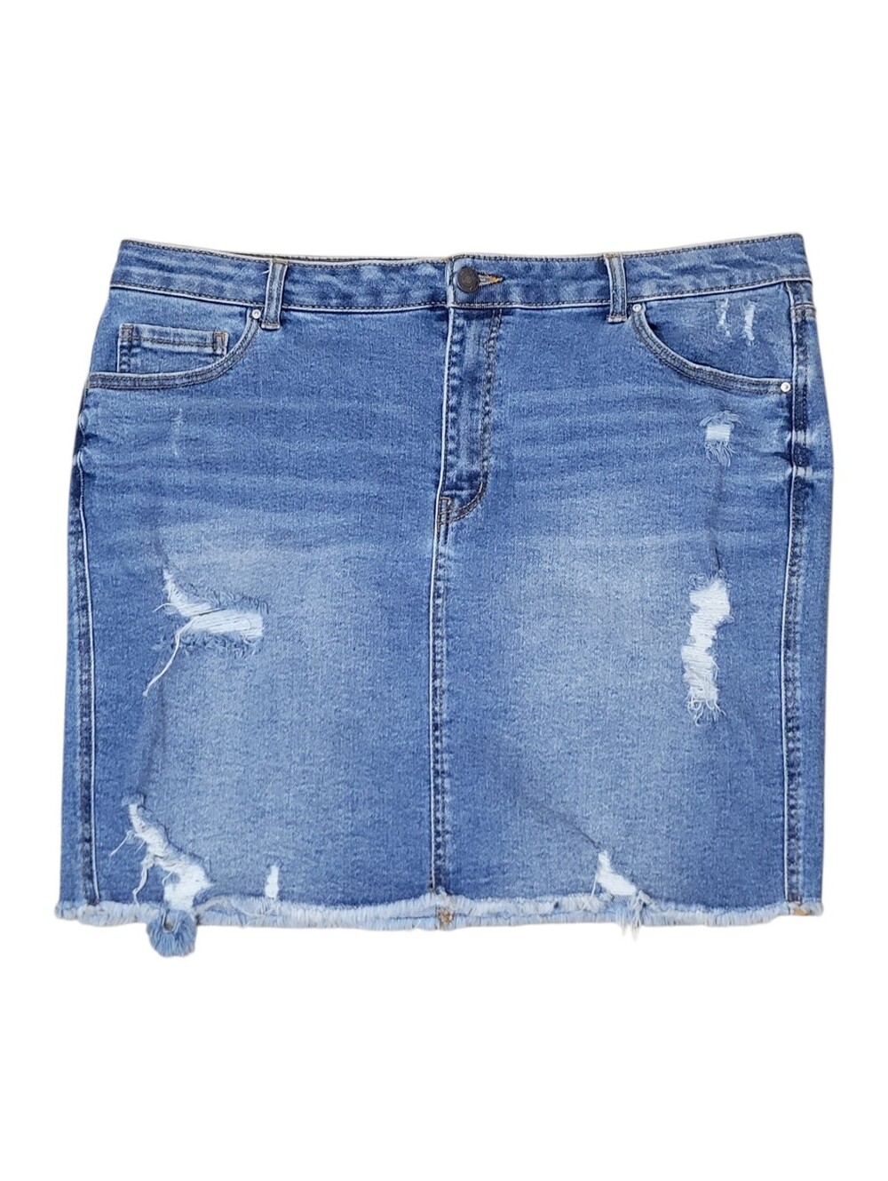 Wax Jean Medium Wash Distressed Denim Mini Skirt Plus Size 3x 3xl